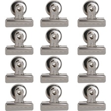 Business Source Magnetic Grip Clips - No. 2 - 2.3" Width - for Paper - Magnetic Backing, Heavy Duty - 12 / Box - Silver