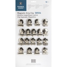 Business Source Magnetic Grip Clips Pack - No. 1 - 1.25" (31.75 mm) Width - for Paper - Magnetic, Heavy Duty - 18 / Box - Silver