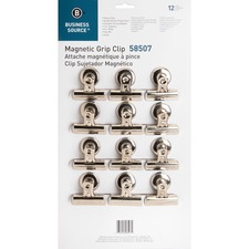 Business Source Magnetic Grip Clips Pack - No. 2 - 2.25" (57.15 mm) Width - for Paper - Magnetic, Heavy Duty - 12 / Box - Silver