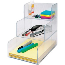 Business Source 3-compartment Storage Organizer - 3 Compartment(s) - 12" Height x 9.38" Width x 12" Depth - Desktop - Clear - 1 Each