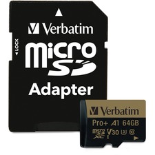 Verbatim PRO Plus 64 GB Class 10/UHS-I (U3) microSDXC - 1 Each - 100 MB/s Read - 80 MB/s Write - 666x Memory Speed - Lifetime Warranty