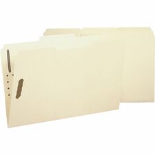 Business Source 1/3 Tab Cut Legal Recycled Fastener Folder - 8 1/2" x 14" - 2 Fastener(s) - Manila - 10% Recycled - 50 / Box