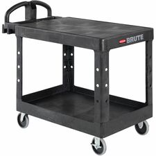 Rubbermaid Utility Cart - 2 Shelf - Round Handle - 4 Casters - 4" (101.60 mm) Caster Size - Structural Foam, Polymer, Plastic, Polyethylene - 43.9" (1114.30 mm) Length x 25.8" (655.32 mm) Width x 33" (838.20 mm) Height - Polypropylene Frame - Black