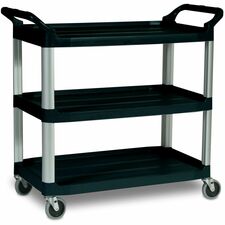 Rubbermaid Commercial Xtra Utility Cart, Open Sided, 3 Shelf - 300 lb (136.08 kg) Load Capacity - 4 Casters - Plastic - High-density Polyethylene (HDPE) Frame - Black