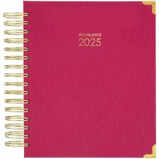 At-A-Glance Harmony 2024 Hardcover Daily Monthly Planner, Berry, Medium, 7" x 8 3/4" - Medium Size - Daily, Monthly - 12 Month - January 2024 - December 2024 - 7:00 AM to 8:00 PM - Hourly - 1 Month, 1 Day Double Page Layout - 7" x 8 3/4" White Sheet - Wire Bound - Berry - Faux Leather - Berry CoverTabbed, Holiday Listing, Reference Calendar, Event Planning Sheet, Term Dates, Contact Sheet, Double-sided, Interior Pocket, Expense Sheet, Hard Cover - 1 Each