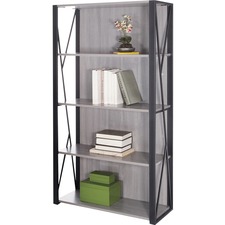 Safco Mood Collection Small Office Bookcase - 31.8" x 12"59" - 4 Shelve(s) - Material: Steel - Finish: Gray, Laminate, Black - Wall Mountable, Durable