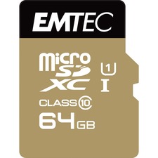 EMTEC Gold+ 64 GB Class 10 microSDXC - 1 - 85 MB/s Read - 21 MB/s Write