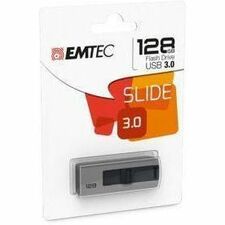 EMTEC Slide 3.0 USB Flash Drives 128 GB - 128 GB - USB 3.0 - 20 MB/s Read Speed - 10 MB/s Write Speed - Gray - 1 Each