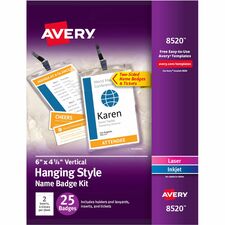 Avery® Vertical Hanging Style Name Badges - White, Black - 25 / Pack