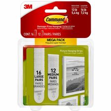 Command Picture Hanging Strips Mega Pack - 3 lb (1.36 kg), 4 lb (1.81 kg) Capacity - for Pictures - White - 28 / Pack