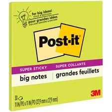 Post-itÂ® Super Sticky Big Notes - 30 x Green - 11" x 11" - Square - 30 Sheets per Pad - Green - Sticky, Removable - 1 Each