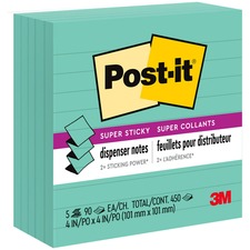 Post-itÂ® Super Sticky Pop-up Lined Note Refills - 4" x 4" - Square - 90 Sheets per Pad - Blue - Sticky - 5 / Pack