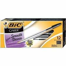 BIC Cristal Extra Smooth Ballpoint Pen, Medium Point (1.0 mm), Black, For Everyday Writing Activities, 12-Count - Medium Pen Point - Black - Clear Barrel - Metal Tip - 12 / Box