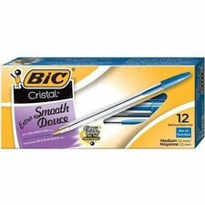 BIC Cristal Extra Smooth Ballpoint Pen, Medium Point (1.0 mm), Blue, For Everyday Writing Activities, 12-Count - Medium Pen Point - Blue - Clear Barrel - 12 / Box