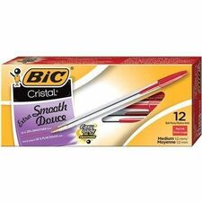 BIC Cristal Extra Smooth Ballpoint Pen, Medium Point (1.0 mm), Red, For Everyday Writing Activities, 12-Count - Medium Pen Point - Red - Clear Barrel - 12 / Box