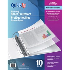 QuickFit Non-glare Economy Sheet Protectors - 8.5" Width x 11" Length - For Letter 8 1/2" x 11" Sheet - 3 x Holes - Rectangular - Polypropylene - 10 / Pack