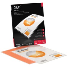 GBC EZUse Thermal Letter-size 3m Laminating Pouch - Sheet Size Supported: Letter 8.50" (215.90 mm) Width x 11" (279.40 mm) Length - Laminating Pouch/Sheet Size: 5 mil Thickness - Glossy, Crystal - Jam-free, Fade Resistant, Discoloration Resistant, Alignment Guide, UV Resistant - Clear - 100 / Pack