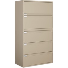 Global 9300 Series Full Pull Lateral File - 5-Drawer - 18" x 36" x 65.3" - 5 x Drawer(s) for File - Letter, Legal, A4 - Lateral - Pull Handle, Durable, Hanging Bar, Interlocking, Anti-tip, Leveling Glide, Lockable, Ball-bearing Suspension, Welded