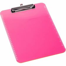 Business Source Flat Clip Clipboard - 9" x 12" - Plastic - Neon Pink - 6 / Bundle