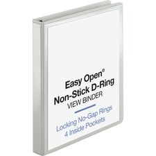 Business Source Locking D-Ring View Binder - 1" Binder Capacity - Letter - 8 1/2" x 11" Sheet Size - 200 Sheet Capacity - D-Ring Fastener(s) - 4 Inside Front & Back Pocket(s) - Polypropylene, Chipboard - White - Recycled - Non-glare, Acid-free, Exposed Rivet, Locking Ring, Non-stick - 1 Each