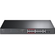 TP-Link 16-Port 10/100Mbps + 2-Port Gigabit Unmanaged PoE Switch - 16 Ports - Fast Ethernet - 10/100Base-T - 2 Layer Supported - Modular - 2 SFP Slots - 15 W Power Consumption - 250 W PoE Budget - Twisted Pair, Optical Fiber - PoE Ports - 1U High - Rack-mountable - 3 Year Limited Warranty