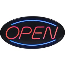 Royal Sovereign LED Open Sign - 1 Each - Open Print/Message - 18.75" (476.25 mm) Width x 9.50" (241.30 mm) Height - Oval Shape - Red Print/Message Color - Flasher, Scroll Setting - Blue, Red