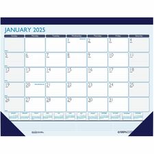 House of Doolittle Contempo Desk Pad - Large Size - Professional - Julian Dates - Monthly - 12 Month - January 2024 - December 2024 - 1 Month Single Page Layout - Desk Pad - Teal, Blue - Leatherette - 17" Height x 22" Width - Reference Calendar, Ruled Daily Block, Reference Calendar, Notes Area, Perforated Sheet - 1 Each