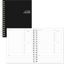 Blueline Undated Task Planner - Personal - 7 1/4" x 9 1/4" Sheet Size - Twin Wire - Black - Notes Area, Hard Cover - 1 Each