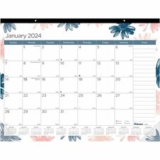 Blueline Passion Floral Desk Pad Calendar - Julian Dates - Monthly - 12 Month - January 2024 - December 2024 - 1 Month Single Page Layout - 22" x 17" Sheet Size - Desk Pad - Floral - Fiber - Reminder Section, Notes Area, Tear-off, Moon Phases, Holiday Listing, Reference Calendar, Unruled Daily Block - 1 Each