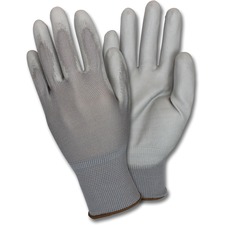 Safety Zone Poly Coated Knit Gloves - Polyurethane Coating - Large Size - Gray - Flexible, Comfortable, Breathable, Knitted - For Industrial - 1 Dozen