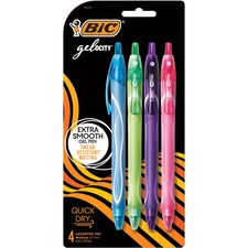 BIC Gel-ocity Quick Dry Gel Pen, Fine, Assorted, 4 Pack - Fine Pen Point - 0.7 mm Pen Point Size - Retractable - Assorted Gel-based Ink - 4 Pack