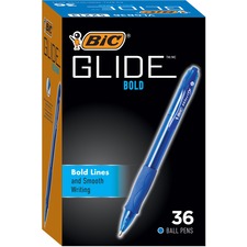 BIC Glide Bold Ballpoint Pens, Bold Point (1.6 mm), Blue Ink Pens, Translucent Barrel, 36-Count Pack - 1.6 mm Pen Point Size - Retractable - Blue - 36 Pack