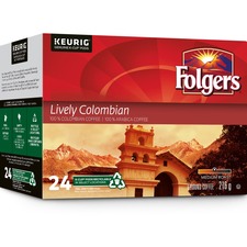 Folger K-Cup Lively Colombian Coffee - Compatible with Keurig K-Cup Brewer - Medium/Dark - Per Pod - 24 / Box