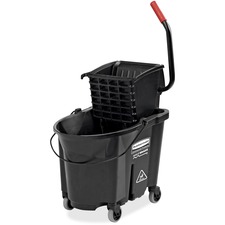 Rubbermaid Commercial WaveBrake Side Press Mop Bucket - 8.75 gal - Wringer - 19.8" x 16.1" - Tubular Steel, Plastic - Black - 1 / Carton