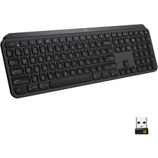Logitech MX Keys Advanced Wireless Illuminated Keyboard, Tactile Responsive Typing, Backlighting, Bluetooth, USB-C, Apple macOS, Microsoft Windows, Linux, iOS, Android, Metal Build (Black) - Wireless Connectivity - Bluetooth/RF - 32.81 ft (10000 mm) - 2.40 GHz - USB Interface - Notebook, Desktop Computer, Tablet - PC, Mac - Proprietary Battery Size Battery Size Supported - Black