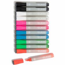 U Brands Liquid Glass Board Dry Erase Markers with Erasers, Low Odor, Bullet Tip, Assorted Colors, 12-Count - 2913U00-12 - Medium Marker Point - Bullet Marker Point Style - Assorted Liquid Ink - Gray Plastic Barrel - 12 / Pack