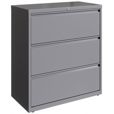 Lorell Fortress Series Lateral File - 36" x 18.6" x 40.3" - 3 x Drawer(s) for File - Letter, Legal, A4 - Hanging Rail, Magnetic Label Holder, Locking Drawer, Locking Bar, Ball Bearing Slide, Reinforced Base, Adjustable Leveler, Interlocking, Anti-tip - Silver - Steel - Recycled