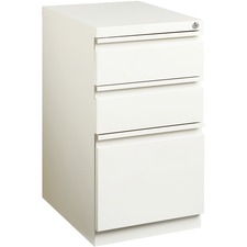 Lorell 3-drawer Box/Box/File Mobile Pedestal File - 15" x 19.9" x 27.8" for Box, File - Letter - Vertical - Mobility, Ball-bearing Suspension, Removable Lock, Pull-out Drawer, Recessed Drawer, Casters, Key Lock - White - Powder Coated - Steel - Recycled