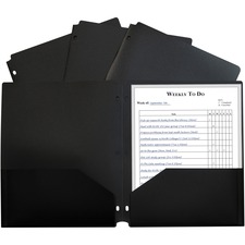 C-Line 2-pocket Heavyweight Poly Portfolio Pocket - 9.4" Width x 11.4" Length x 100 mil Thickness - For Letter 8 1/2" x 11" Sheet - 3 x Holes - Ring Binder - Rectangular - Black - Polypropylene - 25 / Box