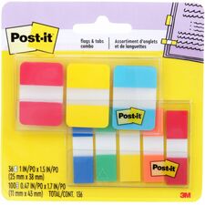 Post-it® Tabs and Flags Combo Pack - Red, Yellow, Blue, Green, Orange - Sticky, Adhesive - 136 / Pack