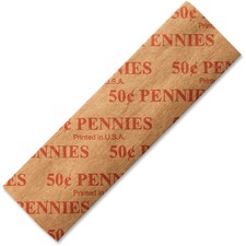 ICONEX Color-coded Flat Coin Wrappers - Total $0.50 in 1¢ Denomination - Color Coded, Sturdy - Kraft Paper - Red - 1000 / Pack