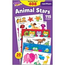 Trend Animal Fun Stickers Variety Pack - Fun, Animal Theme/Subject - Sea Buddies, Owl-Stars, Puppy Pals Shape - Photo-safe, Non-toxic, Acid-free - 8" Height x 4.13" Width x 6.63" Length - Multicolor - 408 / Pack