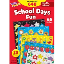 Trend Sparkle Stickers School Days Fun Stickers - Fun Theme/Subject - Apple Dazzlers, Twinkling Stars, Merry Music, Brilliant Birthday, Sunny Smile, Star Bright Shape - Acid-free, Non-toxic, Photo-safe - 8" Height x 4.13" Width x 6" Length - Multicolor - 648 / Pack