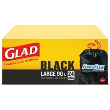 Glad ForceFlex Trash Bag - Large Size - 90 L Capacity - 30" (762 mm) Width x 33" (838.20 mm) Length - Black - 24/Box - Garbage