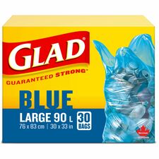 Glad Blue Recycle Large 90L Bags - Large Size - 90 L Capacity - 30" (762 mm) Width x 33" (838.20 mm) Length - Blue - 30/Box - Garbage