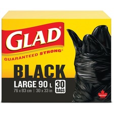 Glad Black 90L Large Bags - Large Size - 90 L Capacity - 30" (762 mm) Width x 33" (838.20 mm) Length - Black - 30/Box - Garbage