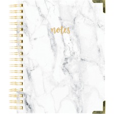 Blueline Gold Twin-wire Marble Cover Notebook - 180 Pages - Twin Wirebound - Gold BinderMarble - Micro Perforated, Tear Proof, Storage Pocket, Acid-free, Eco-friendly, Hard Cover - Recycled - 1 Each