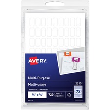 Avery® Personalized Removable Labels - 3/8" Width x 5/8" Length - Removable Adhesive - Rectangle - White - 72 / Sheet - 10 Total Sheets - 720 / Pack