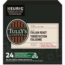 Tully's K-Cup Italian Roast Extra Bold Coffee - Compatible with Keurig K-Cup Brewer - Extra Bold/Dark - 24 / Box
