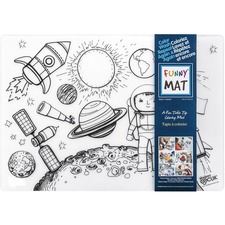 Funny Mat Reusable Tabletop Coloring Mat - 18.90" (480 mm) Length x 13.19" (335 mm) Width - Space Print - Polypropylene - White, Black - 1 Each